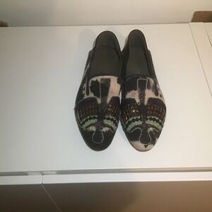 Meher Kakalia Anzu Beaded Cow Hair Moccasins Black White Loafers Flats EU 39 8.5